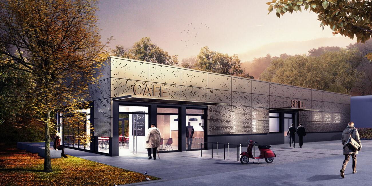 Rendering: Gewerbehalle mit Metallfassade in Freiburg, geplant von Steinweg Claus Architekten