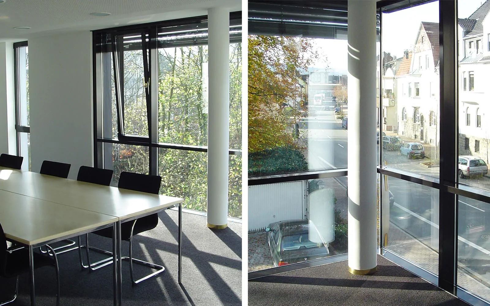 Messingwerk_SteinwegClausArchitekten_Buerogebäude_Anbau_Eckverglasung_Plettenberg_00005_Rundstuetze